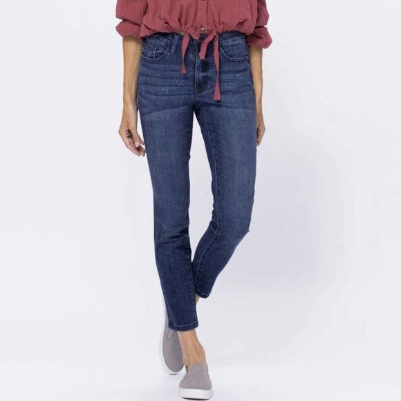 Judy Blue Jeans Keene Relaxed Fit Bleach Splattered Mineral Wash Denim Size 0/24 - Picture 1 of 14